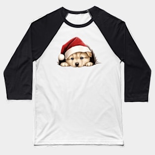 Christmas Peeking Puppy Baseball T-Shirt